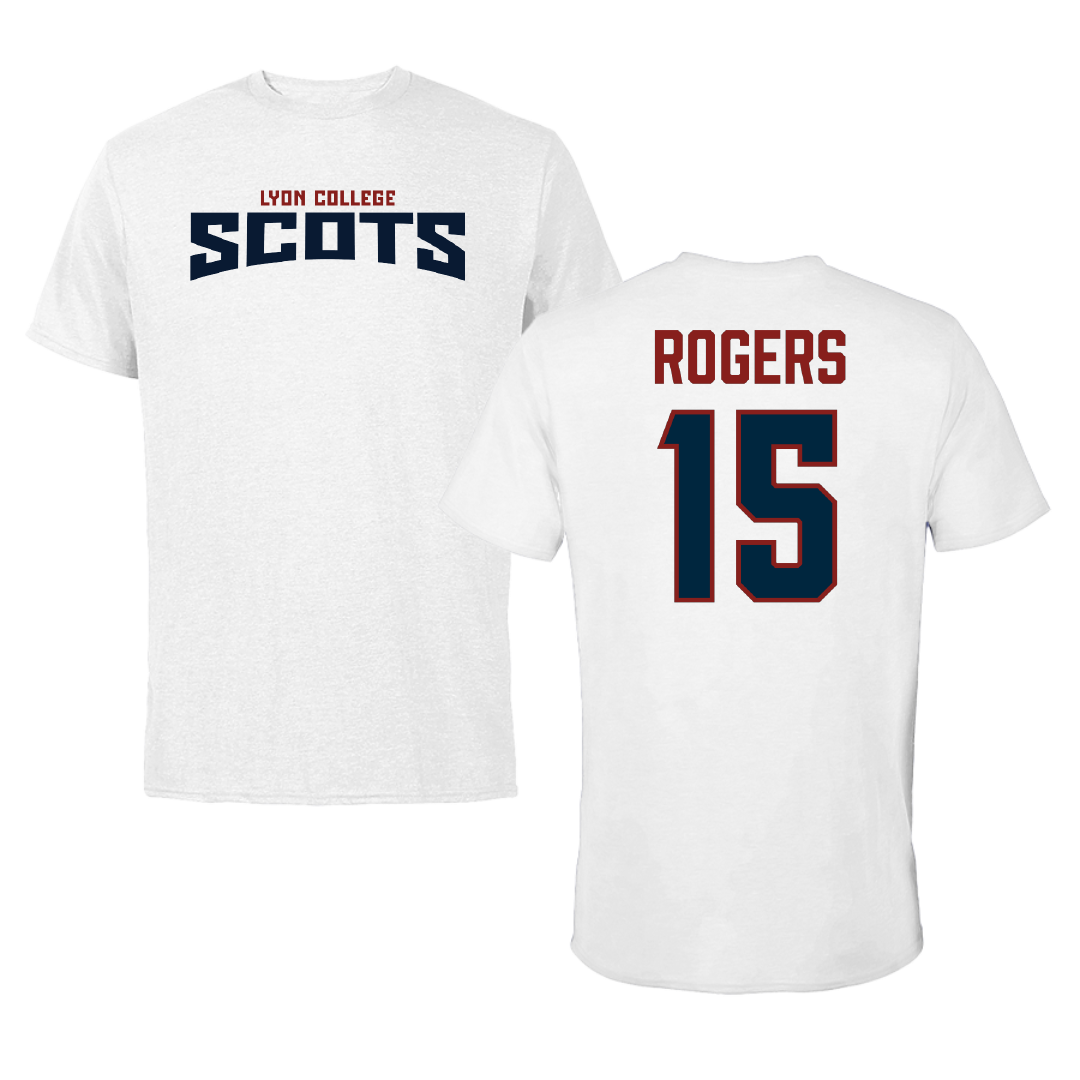 Lyon College Basketball (M) White Classic Performance Tee - #15 Hudson Rogers