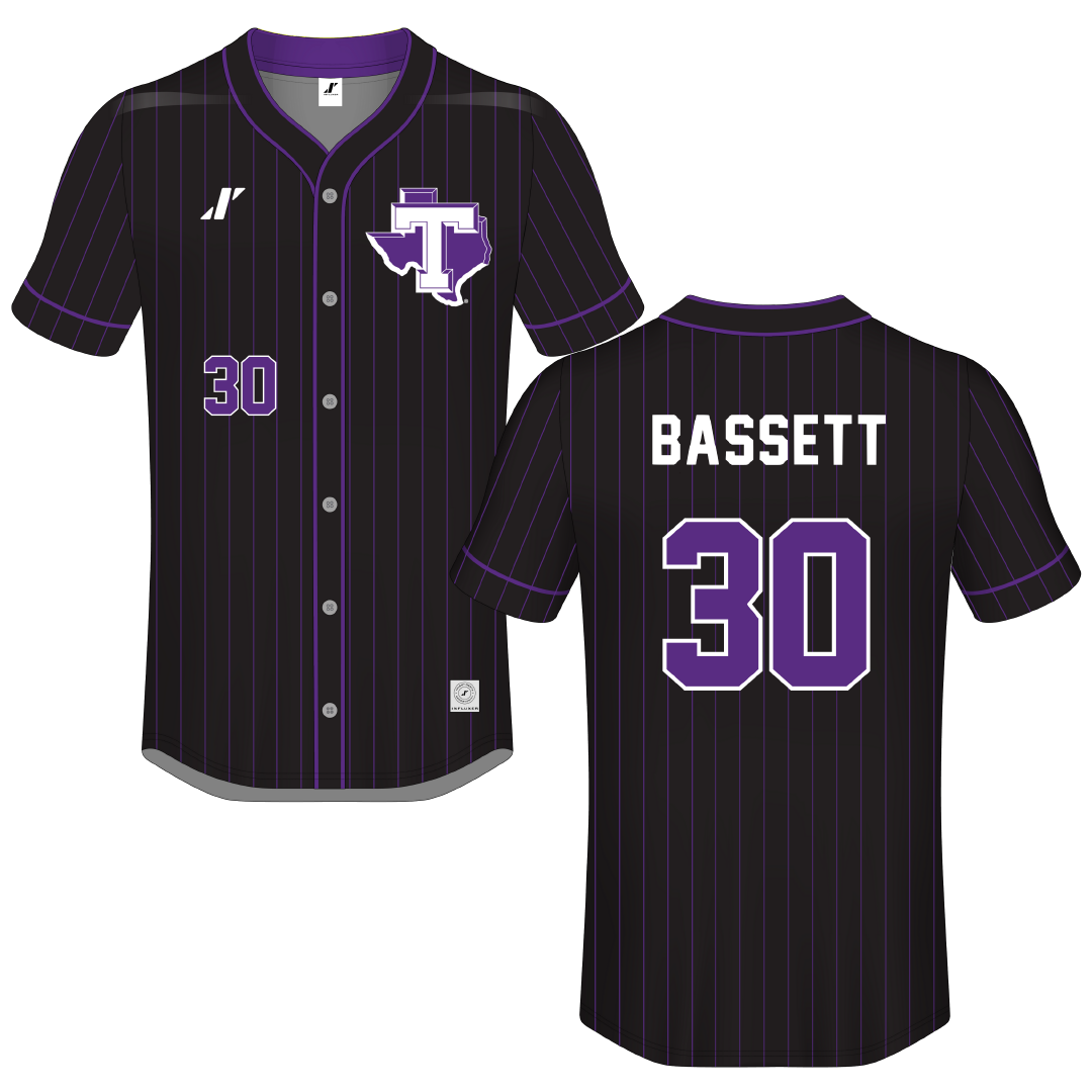 Tarleton State University Black Pinstripe Button-Down Jersey - #30 Ashton Bassett