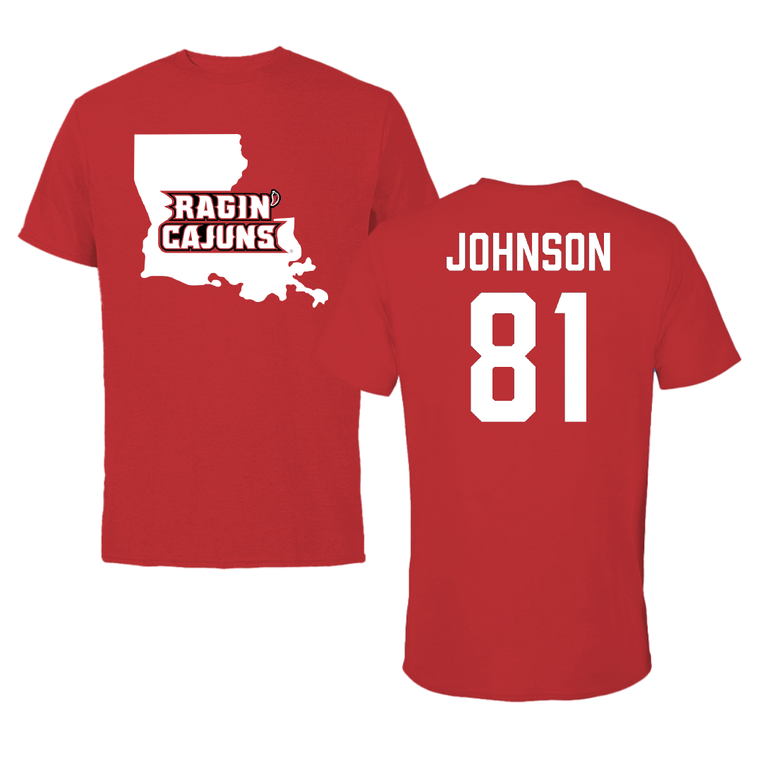 University of Louisiana at Lafayette Football Red State Tee - #81 Jaydon Johnson