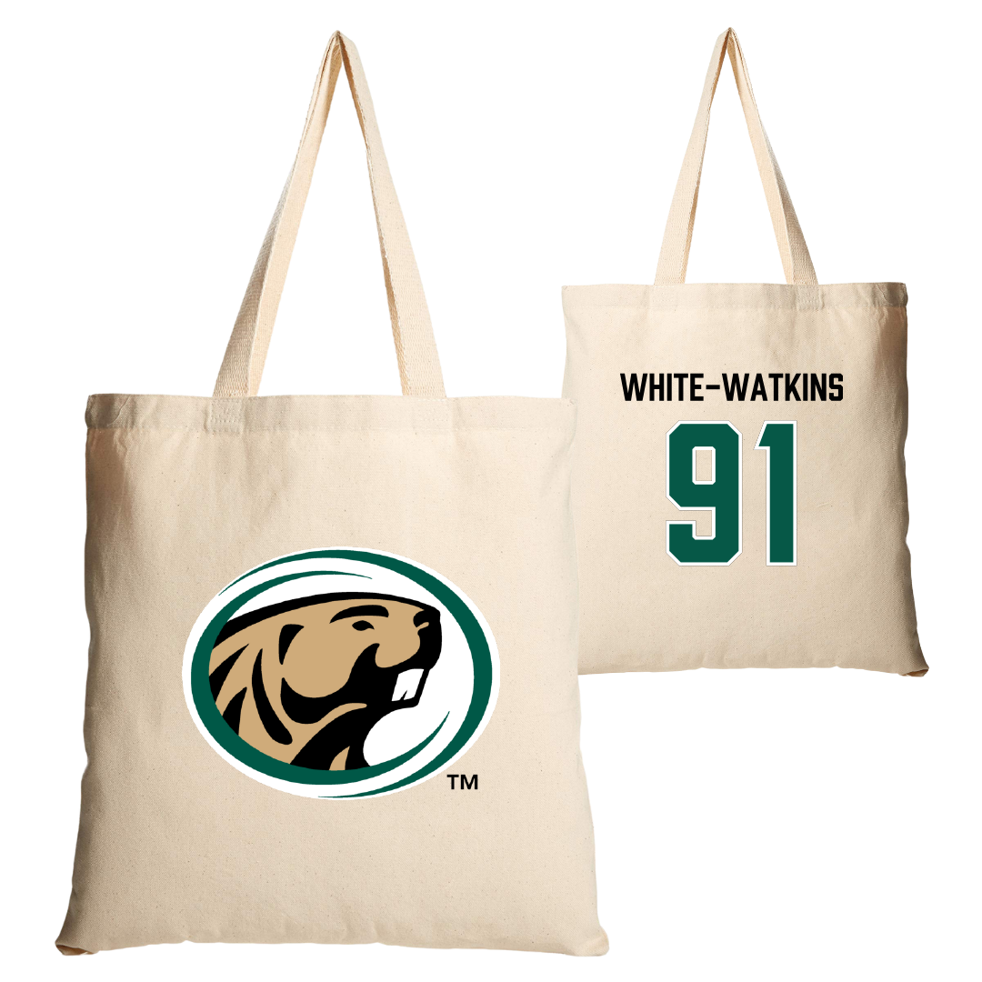 Bemidji State University Football Tan Canvas Tote Bag - #91 Joel White-Watkins