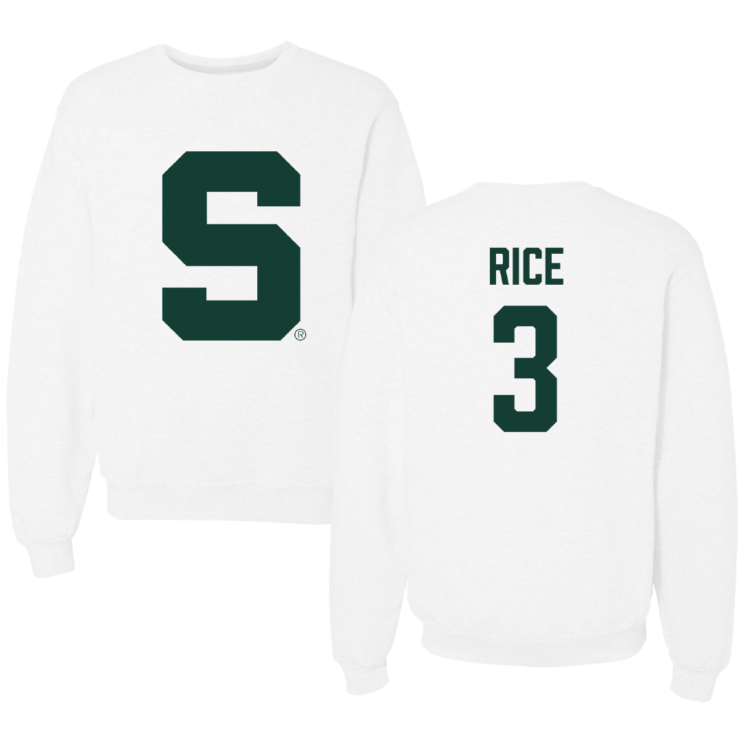 Michigan State University Baseball White Crewneck - #3 Trent Rice