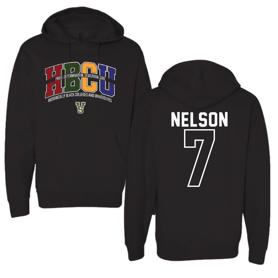 Mississippi Valley State University Football Black HBCU Hoodie - #7 Camo Nelson