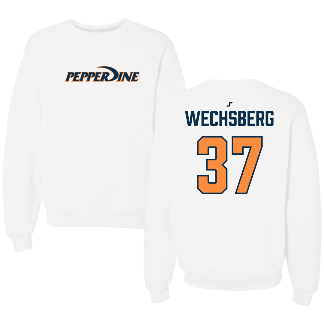 Pepperdine University Baseball White Crewneck - #37 Lucien Wechsberg