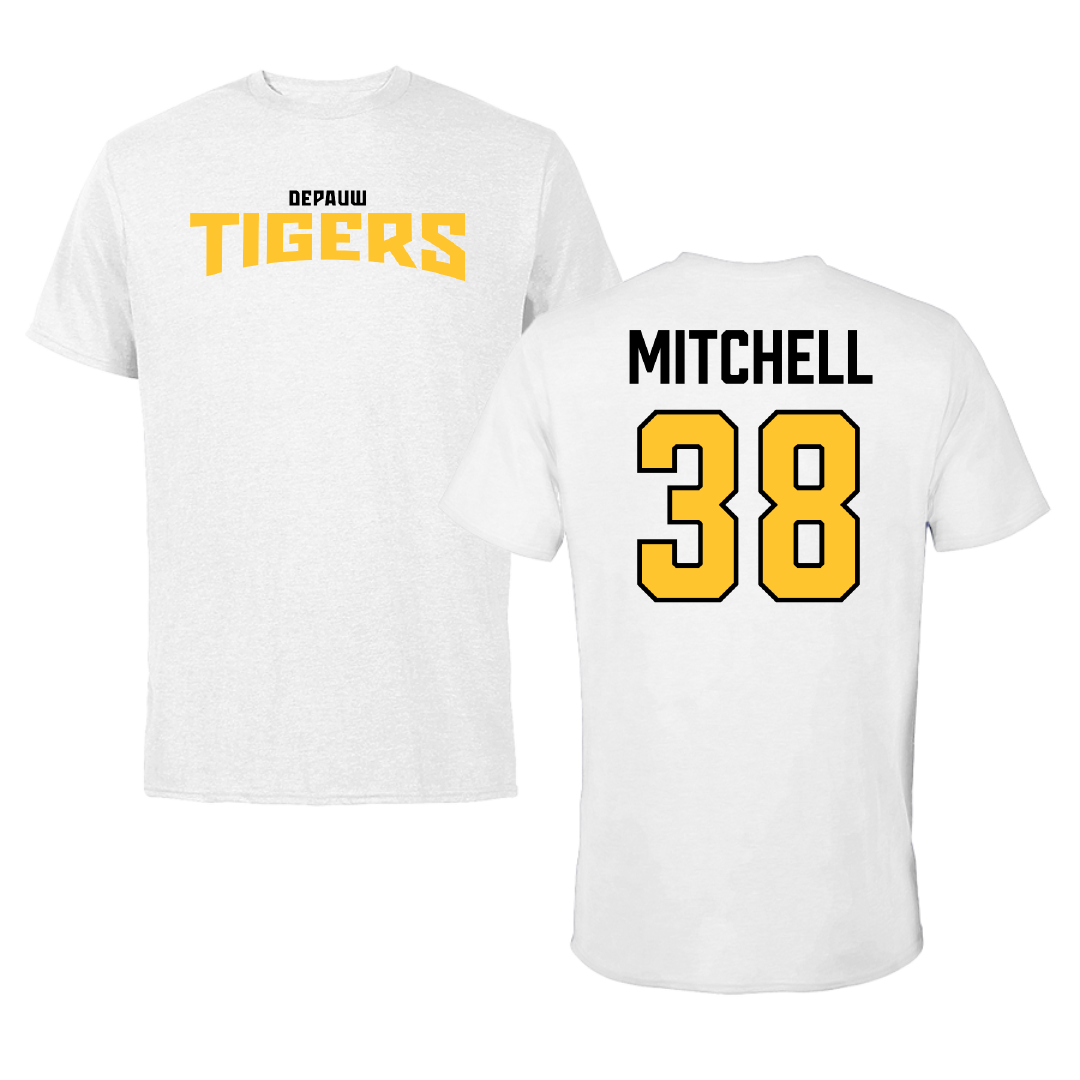 DePauw University Football White Classic Performance Tee - #38 Noah Mitchell
