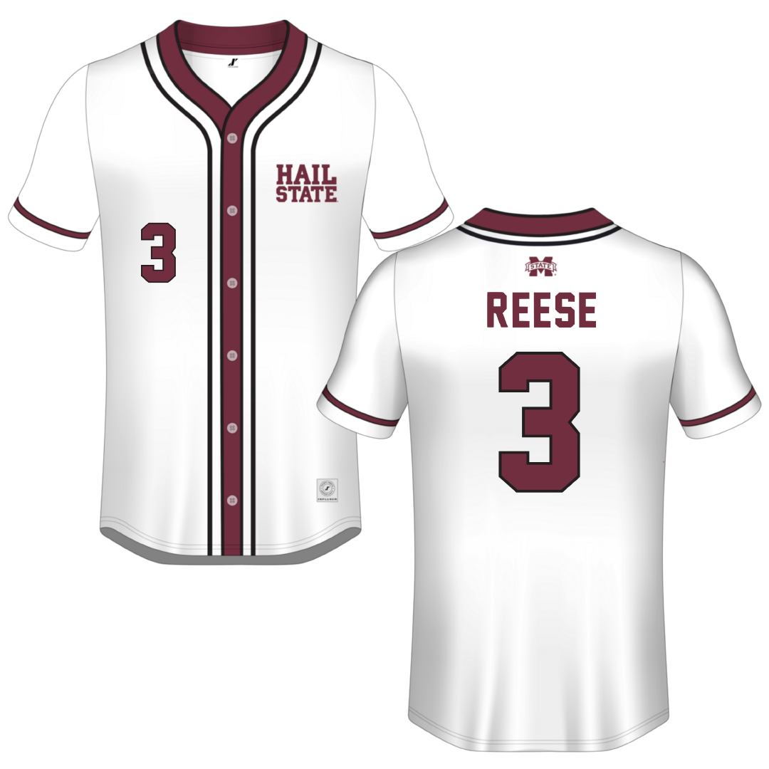 Mississippi State University White Button-Down Jersey - #3 Ace Reese