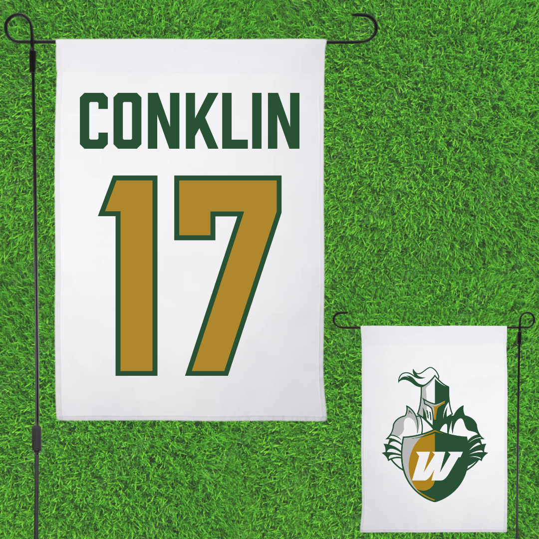 Webber International University Football White Garden Flag - #17 Cory Conklin