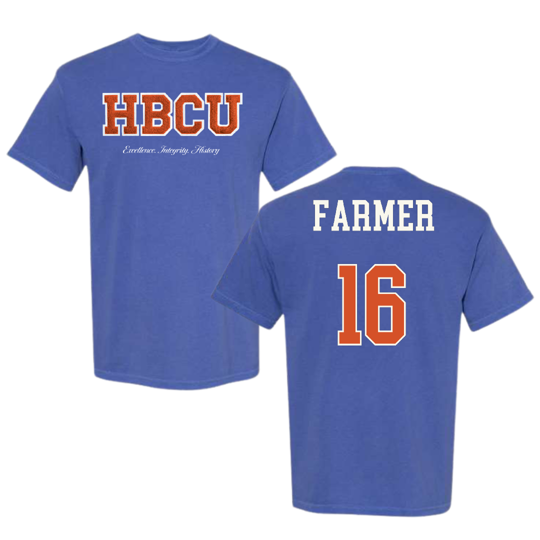 Virginia State University Lacrosse (M) Blue HBCU Varsity Comfort Colors Tee - #16 Christopher Farmer