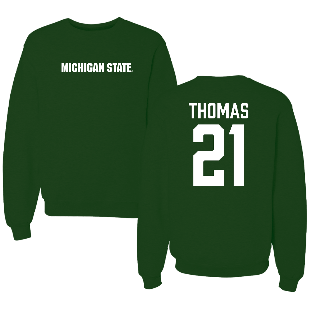 Michigan State University Baseball Forest Green Crewneck - #21 Khamaree Thomas