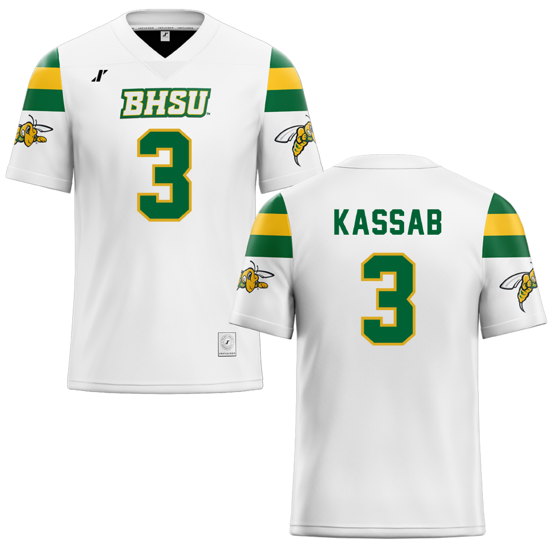Black Hills State University White Football Jersey - #3 Jamil Kassab