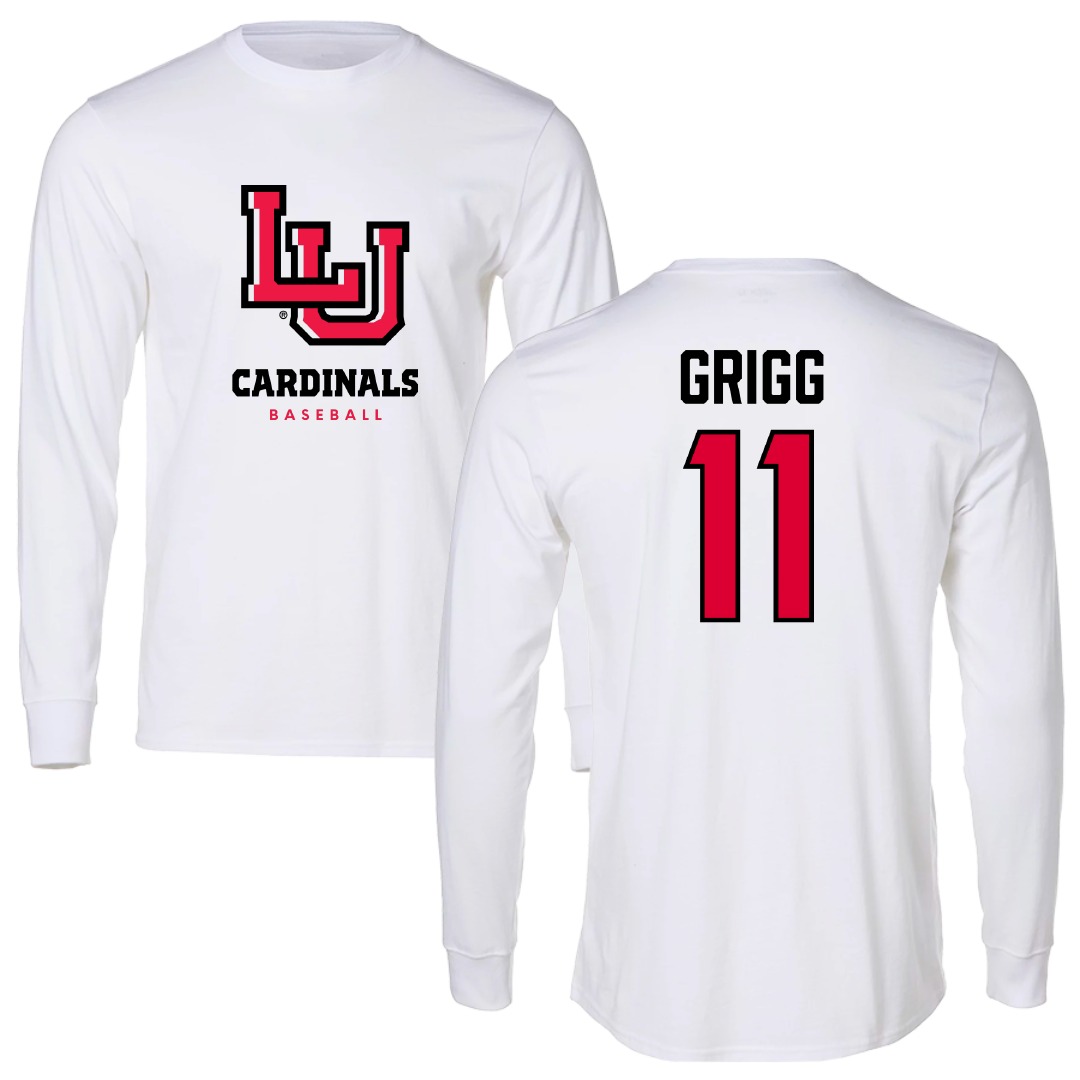 Lamar University Baseball White Performance Long Sleeve - #11 Landon Grigg