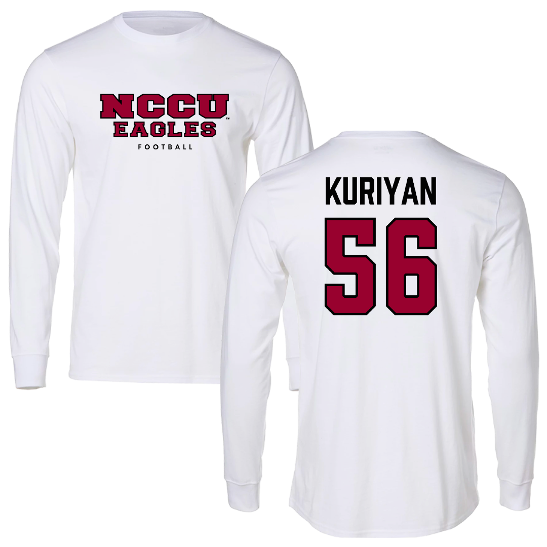 North Carolina Central University Football White Performance Long Sleeve - #56 Jonathan Kuriyan