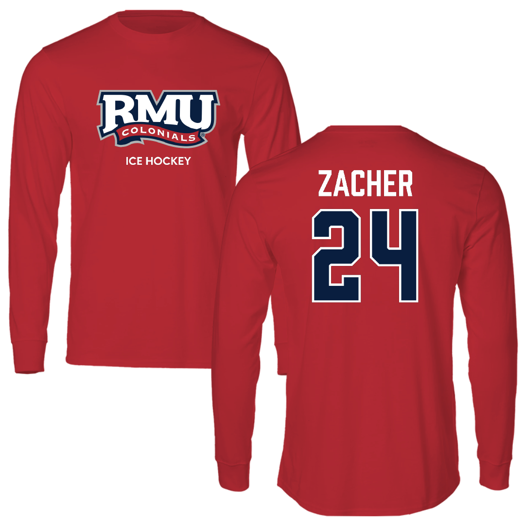 Robert Morris University Ice Hockey (M) Red Performance Long Sleeve - #24 Walter Zacher