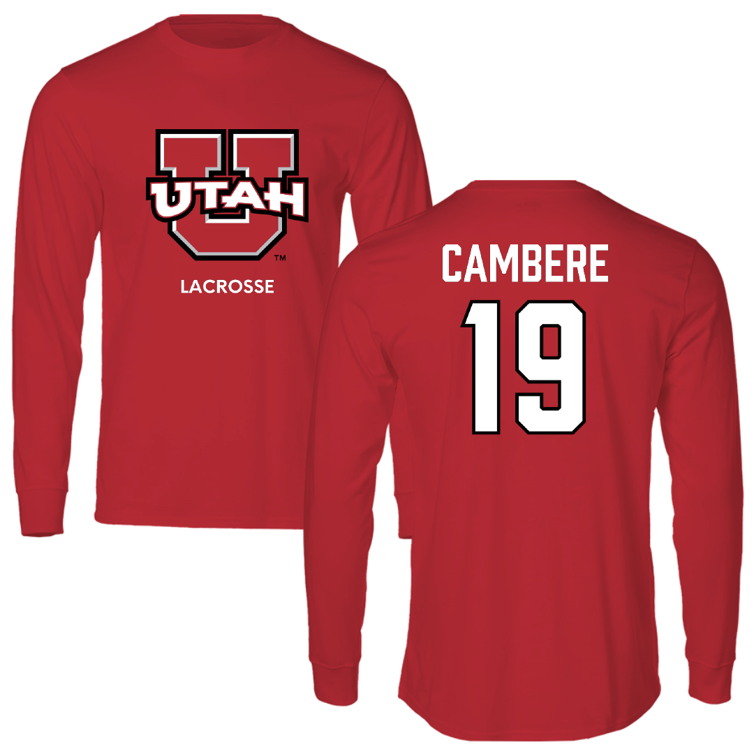 University of Utah Lacrosse (M) Red Utes Performance Long Sleeve - #19 Sammy Cambere