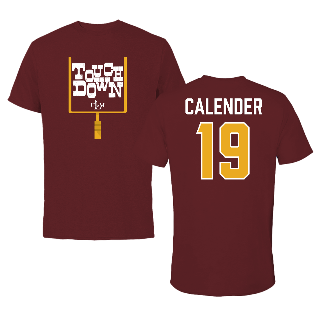 University of Louisiana Monroe Football Maroon Touchdown Tee - #19 Jaeden Calender