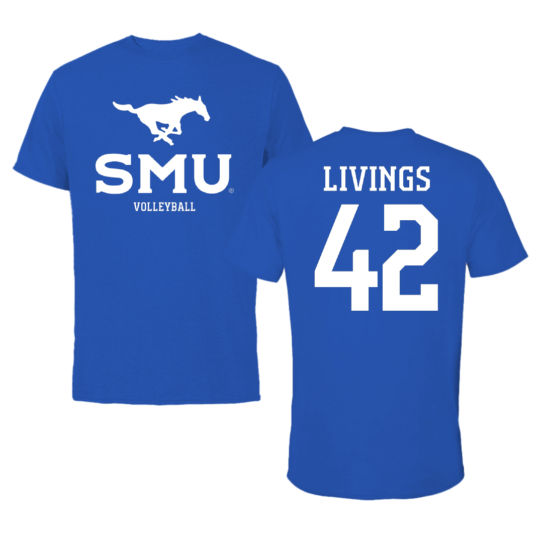 Southern Methodist University Volleyball (W) Blue Mascot Tee - #42 Jadyn Livings