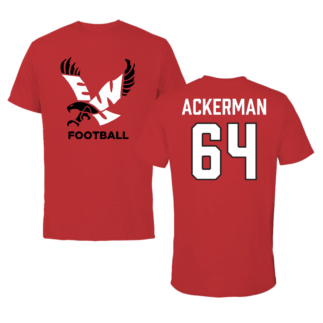 Eastern Washington University Football Red Tee - #64 Brady Ackerman