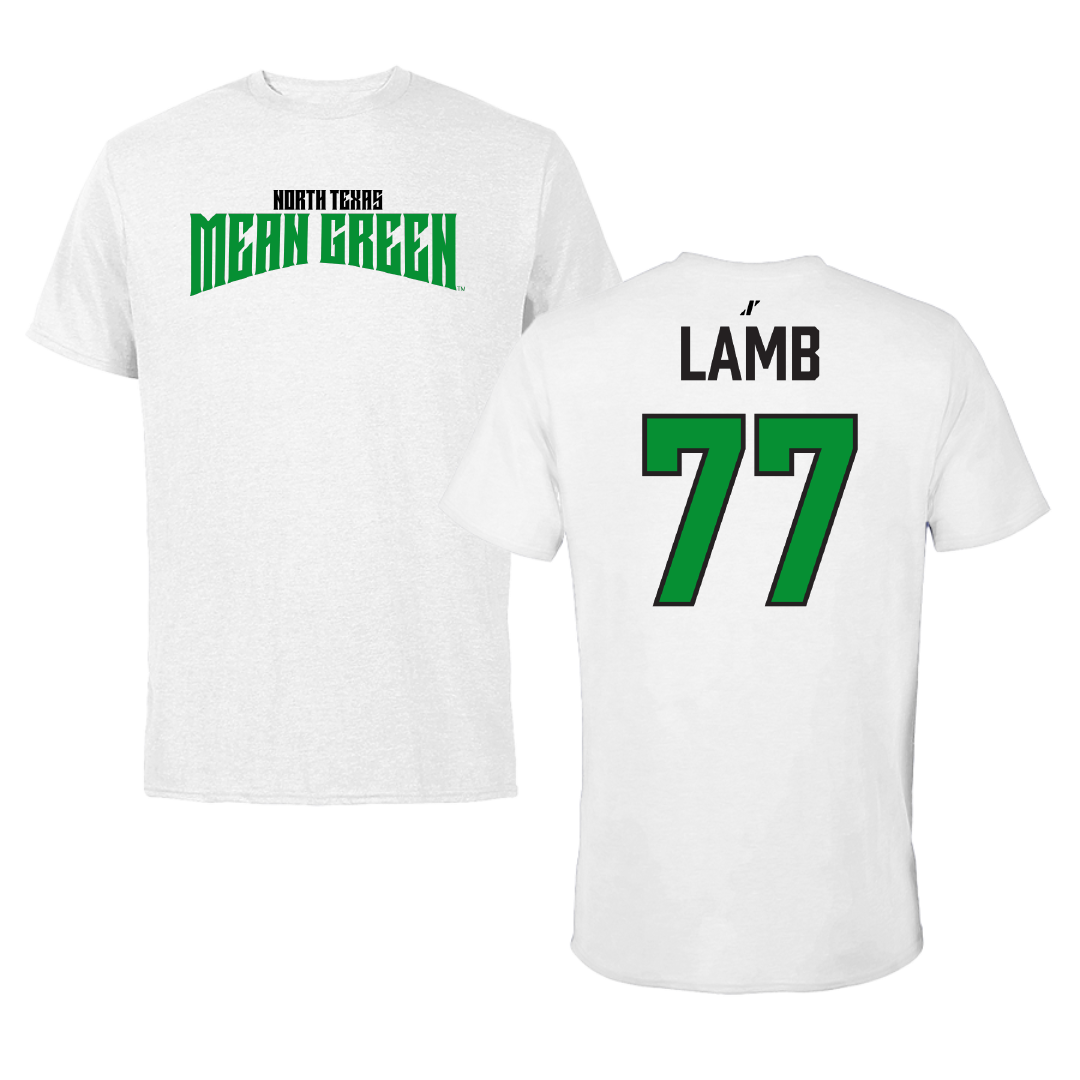 University of North Texas Football White Classic Performance Tee - #77 Jaymon Lamb