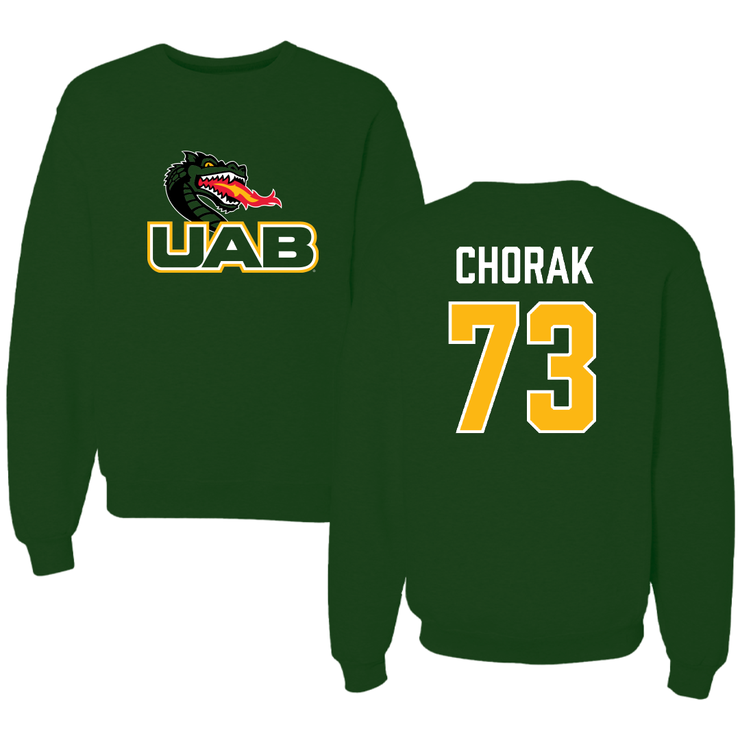 University of Alabama at Birmingham Football Forest Green Crewneck - #73 Mason Chorak