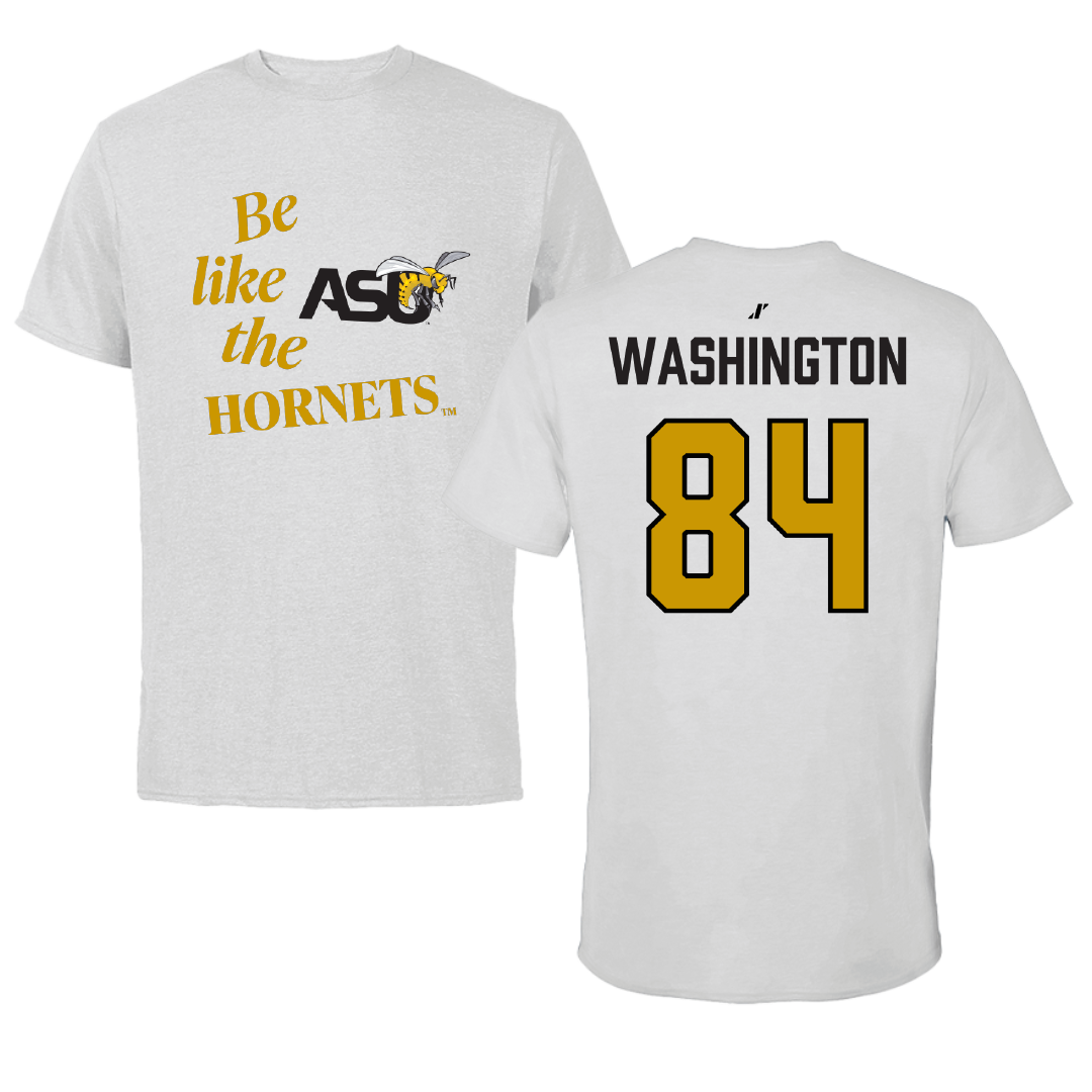 Alabama State University Football Light Gray Be Like Us Performance Tee - #84 Joshua Washington