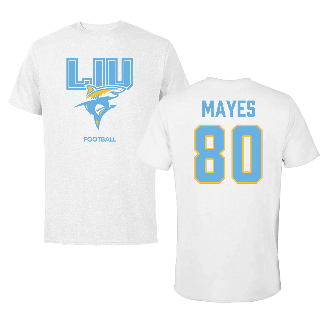 Long Island University Football White Tee - #80 Lemeko Mayes