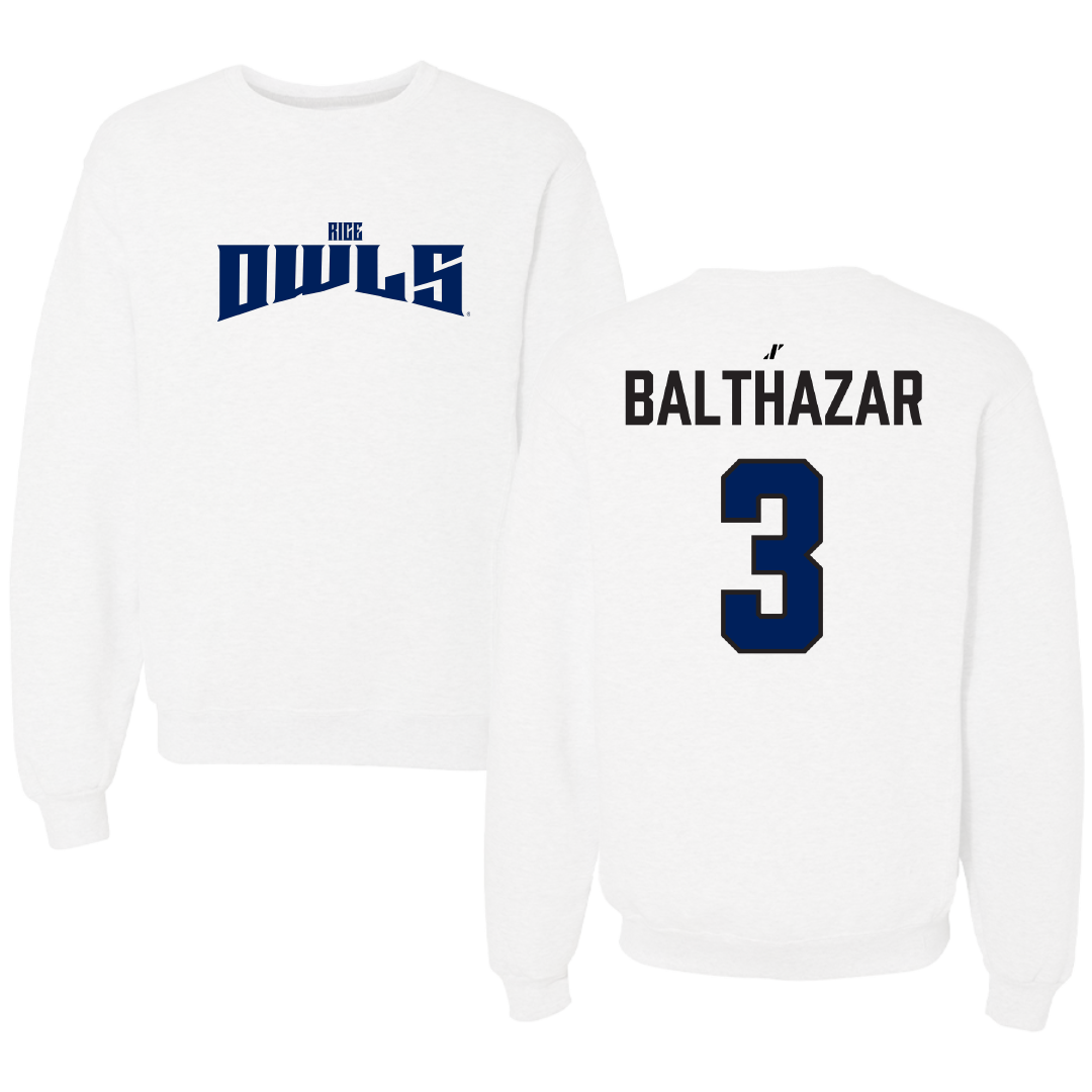 Rice University Football White Classic Crewneck - #3 Max Balthazar