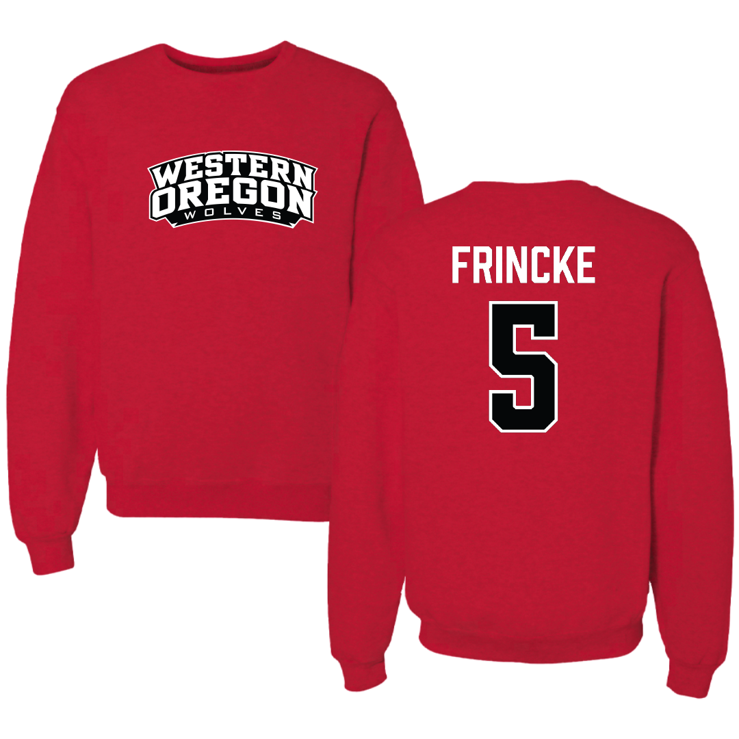 Western Oregon University Basketball (M) Red Crewneck - #5 Carson Frincke