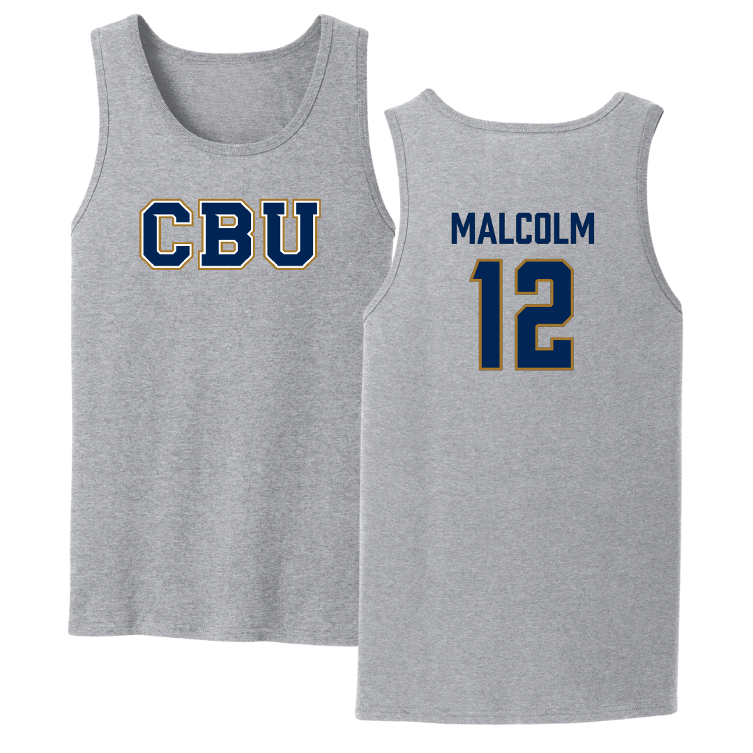 California Baptist University Basketball Sport Gray Tank Top - #12 Devon Malcolm