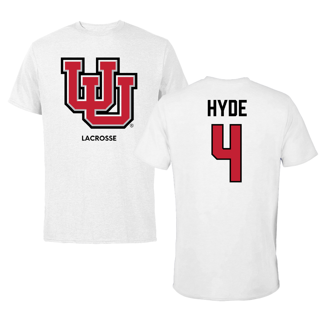 University of Utah Lacrosse (M) White Performance Tee - #4 Jordan Hyde