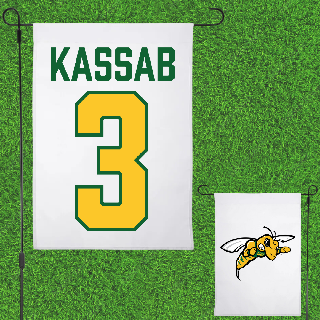 Black Hills State University Football White Garden Flag - #3 Jamil Kassab