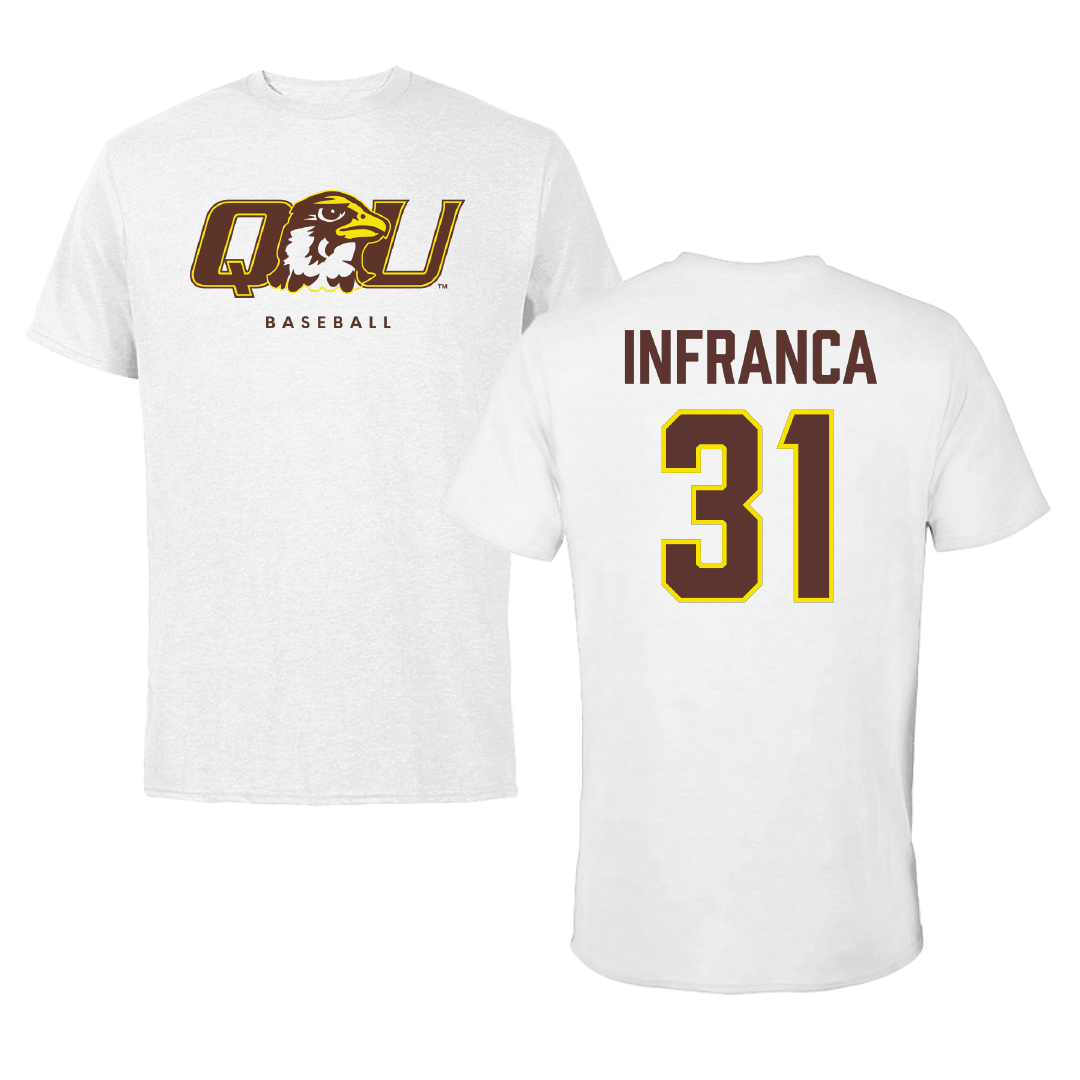 Quincy University Baseball White Performance Tee - #31 Michael Infranca