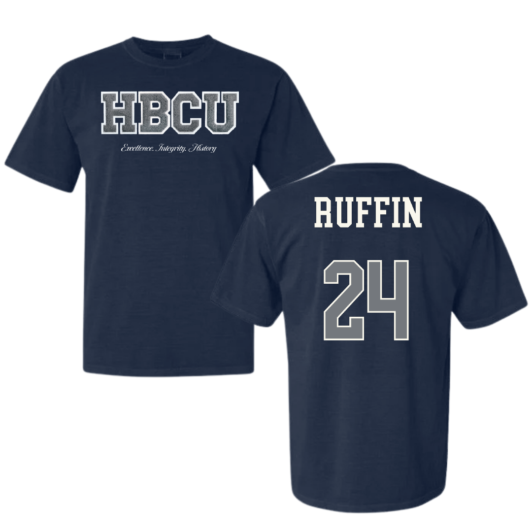 Jackson State University Basketball (M) Navy HBCU Varsity Comfort Colors Tee - #24 Daeshun Ruffin