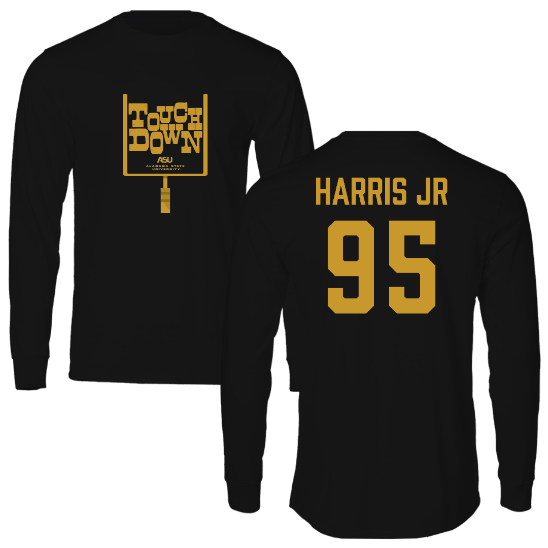 Alabama State University Football Black Touchdown Performance Long Sleeve - #95 Cornell Harris Jr