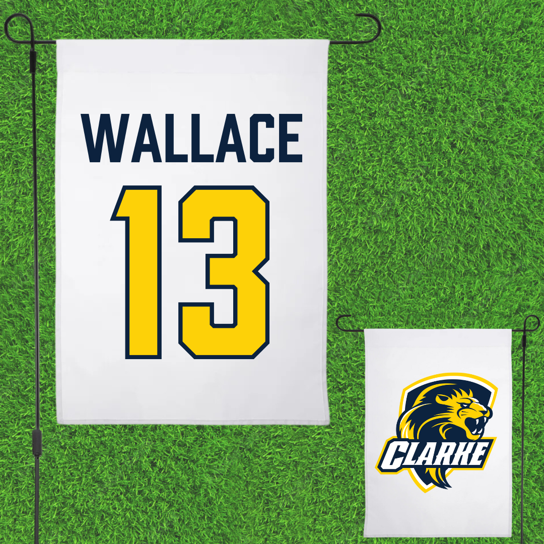 Clarke University Basketball White Garden Flag - #13 Elijah Wallace