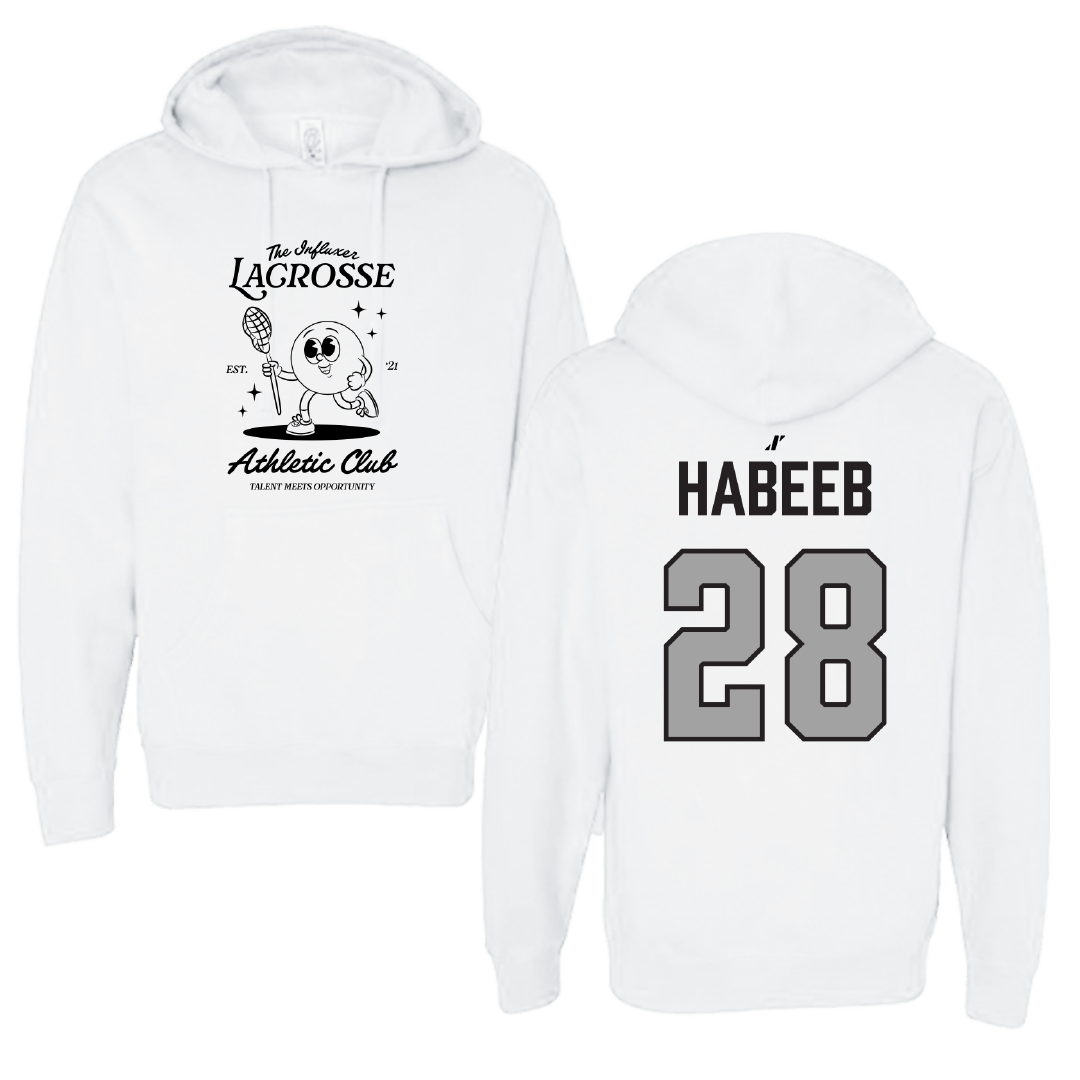 Lacrosse (M) White Influxer Athletic Club Hoodie - #28 Conner Habeeb
