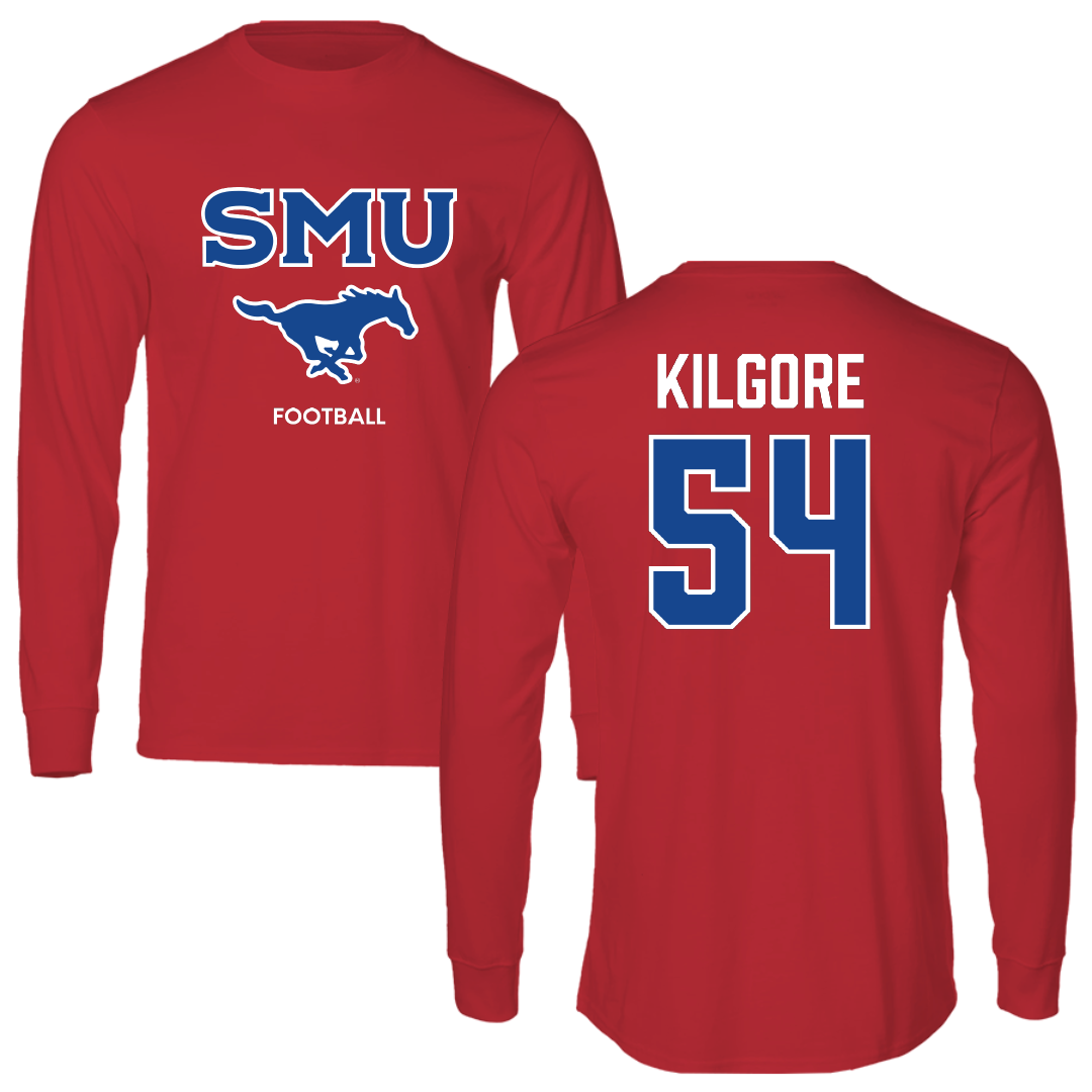 Southern Methodist University Football Red Long Sleeve - #54 Alex Kilgore