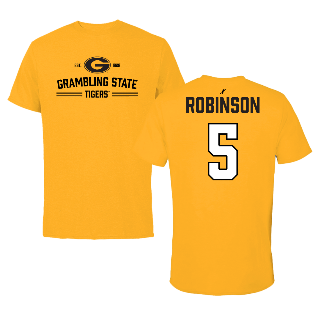 Grambling State University Baseball Gold General Tee - #5 Xorian Robinson