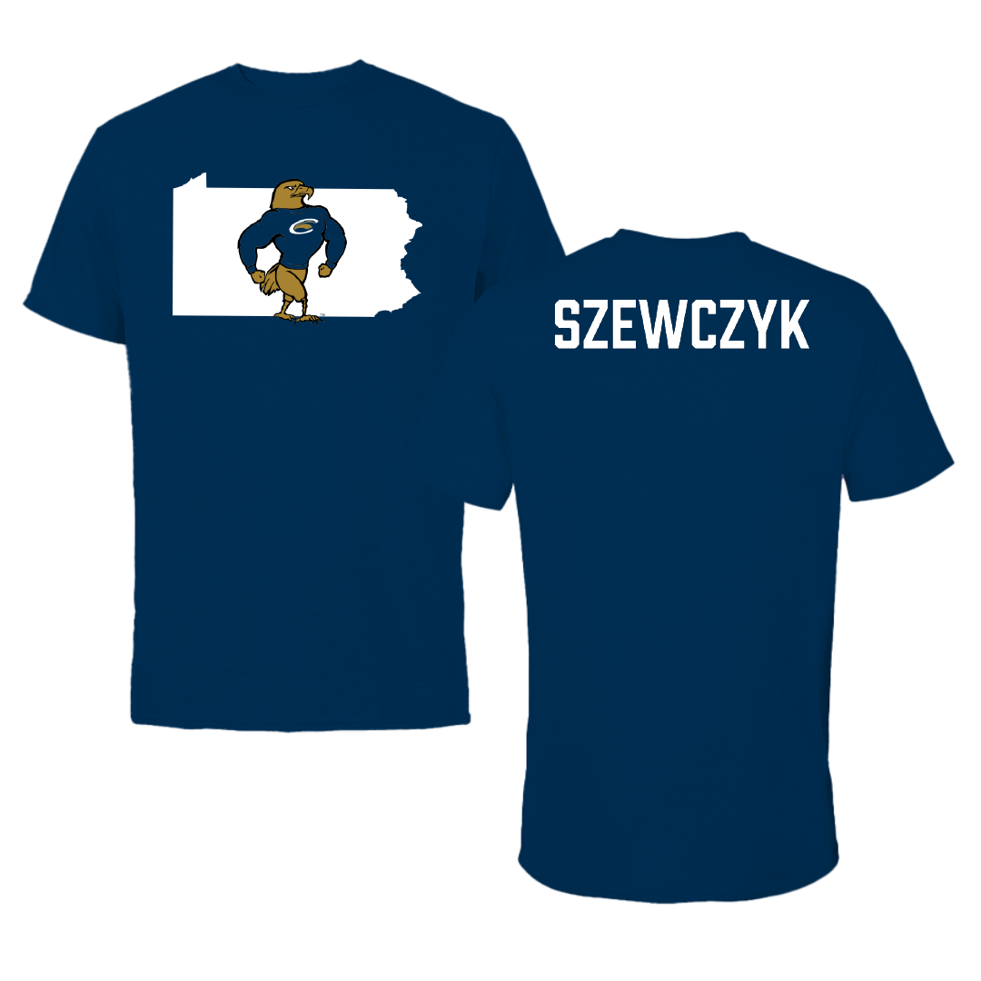 PennWest Clarion Wrestling Navy State Performance Tee - Ky Szewczyk