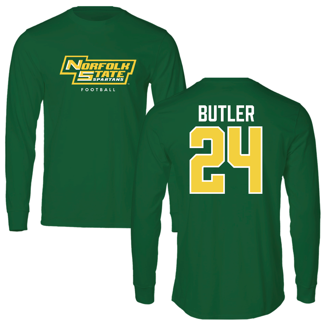 Norfolk State University Football Kelly Green Performance Long Sleeve - #24 Chris Butler