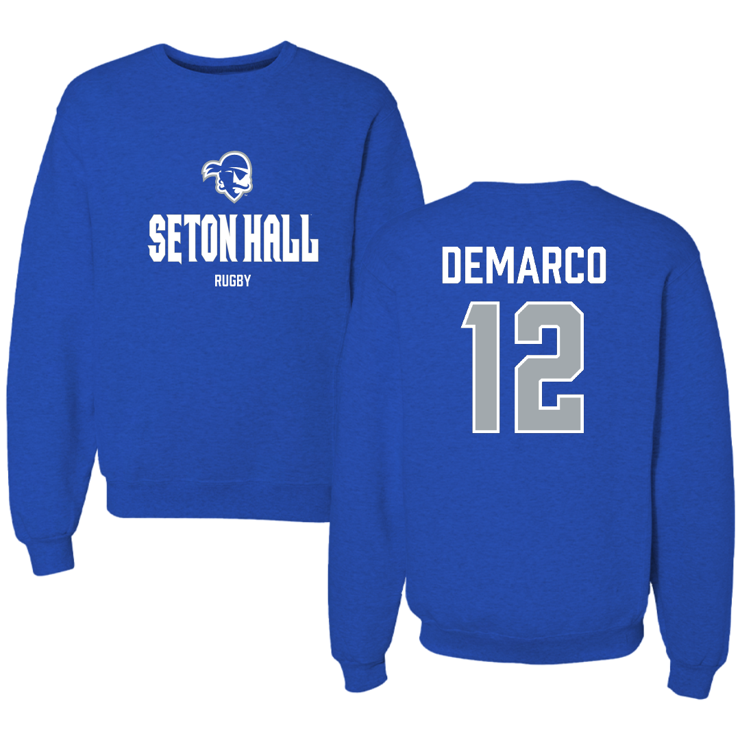 Seton Hall University Rugby (M) Blue Block Crewneck - #12 Jared DeMarco