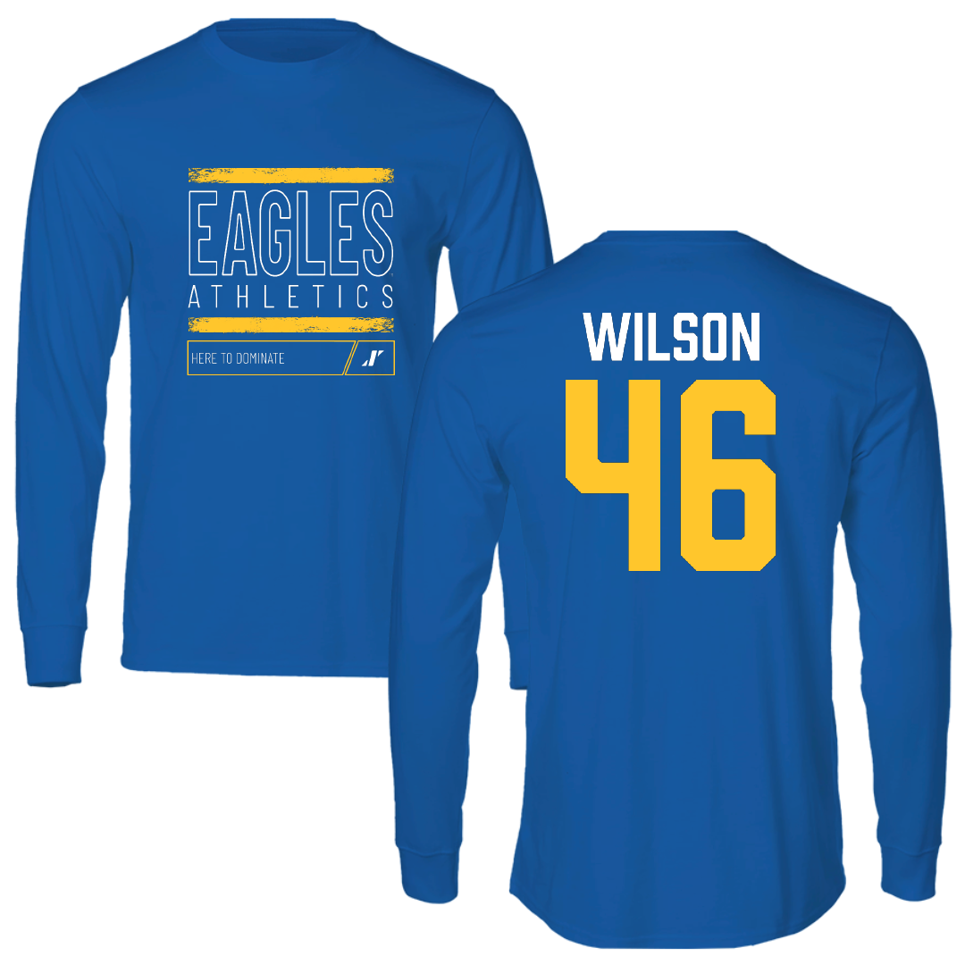 Williams Baptist University Baseball Blue Dominate Performance Long Sleeve - #46 Braydon Wilson