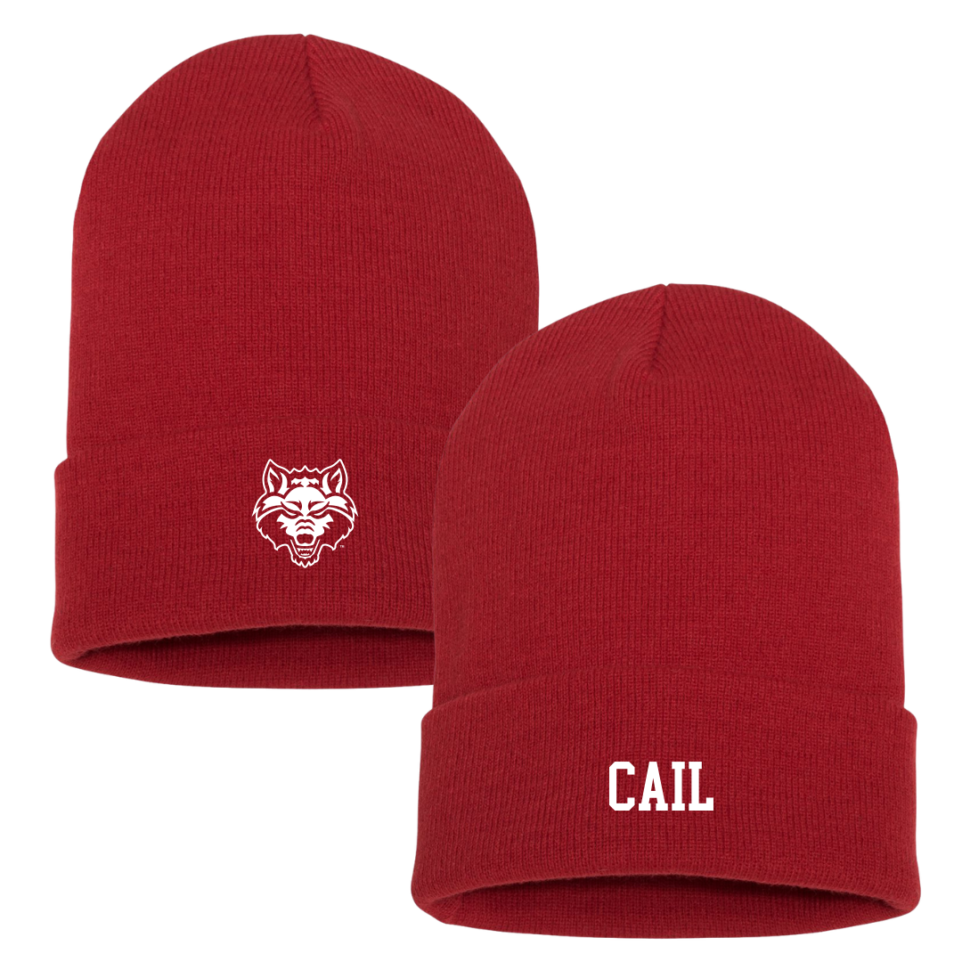 Arkansas State University Baseball Red Beanie - #3 Daedrick Cail