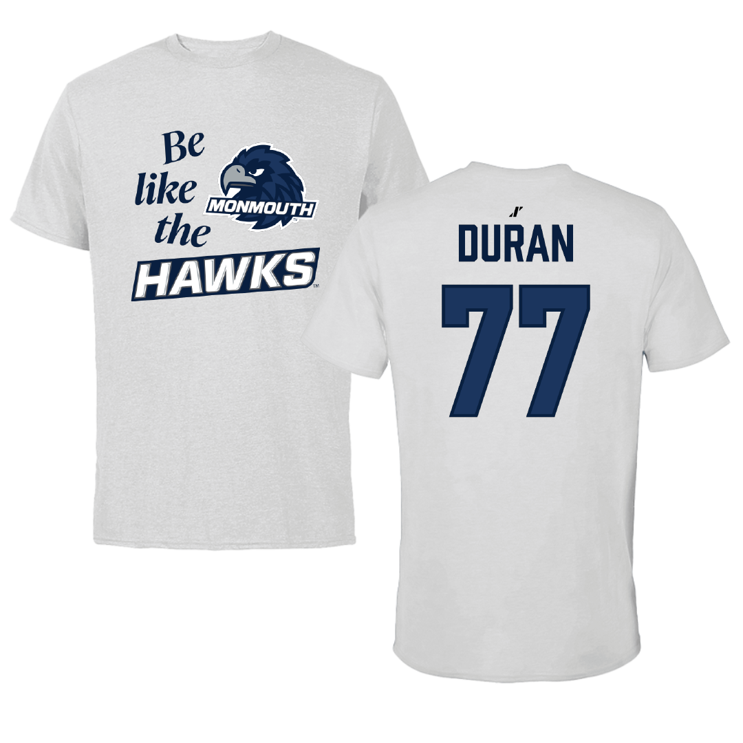 Monmouth University Football Light Gray Be Like Us Performance Tee - #77 Josh Duran