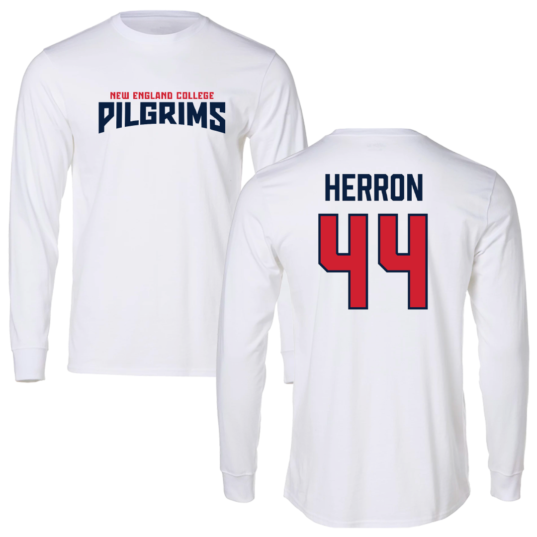 New England College Ice Hockey (M) White Classic Long Sleeve - #44 Jack Herron