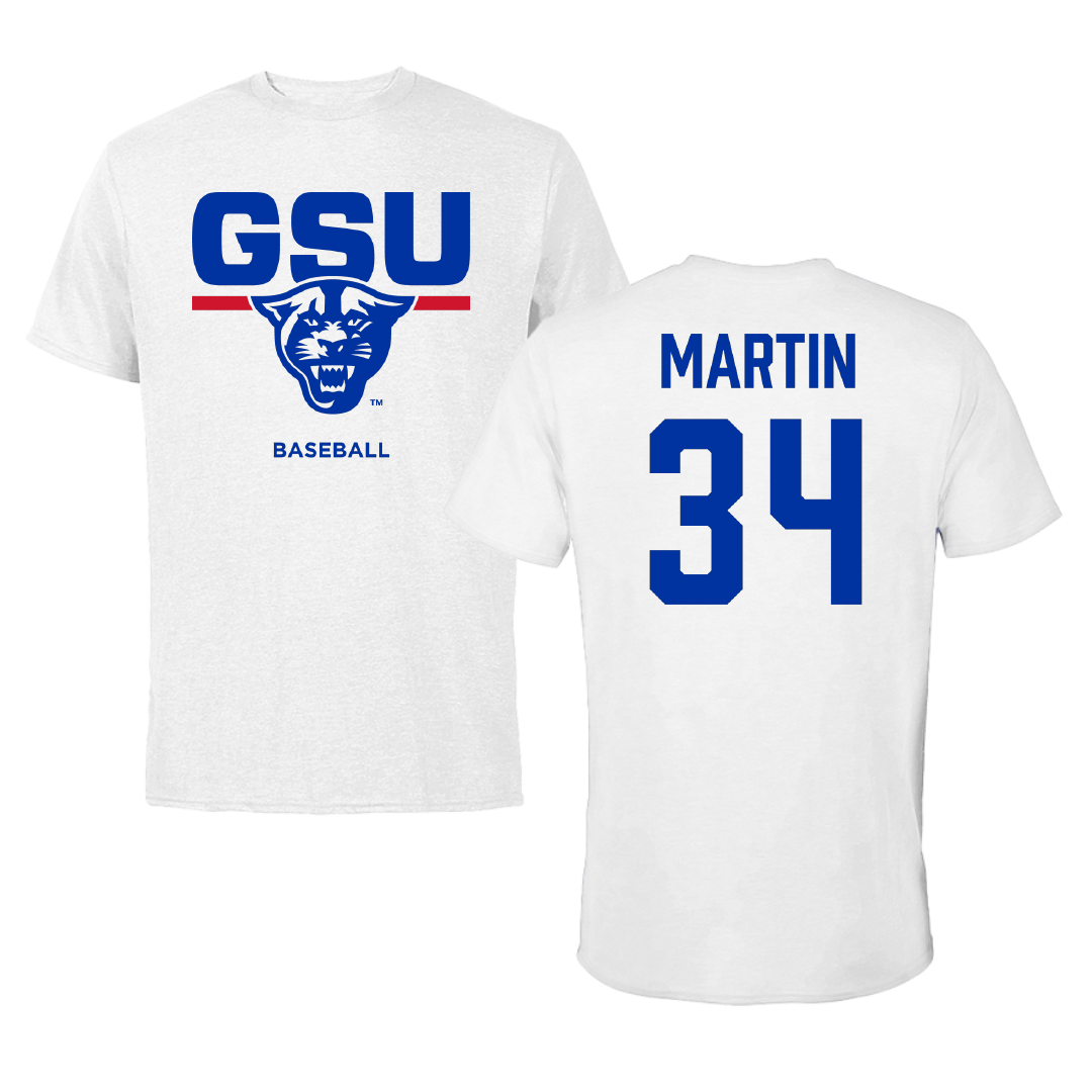 Georgia State University Baseball White Tee - #34 Jayden Martin