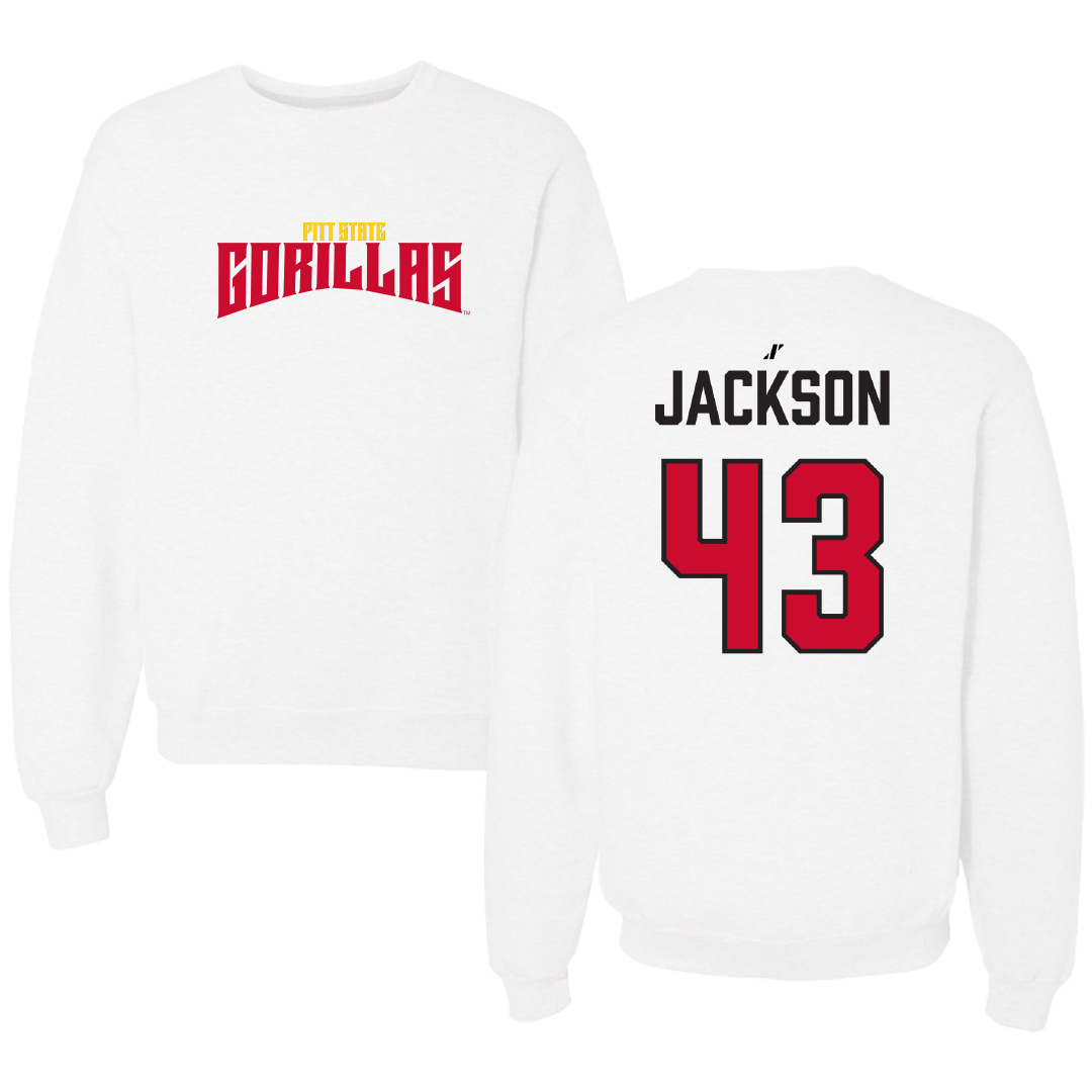 Pittsburg State University Football White Classic Crewneck - #43 Reece Jackson