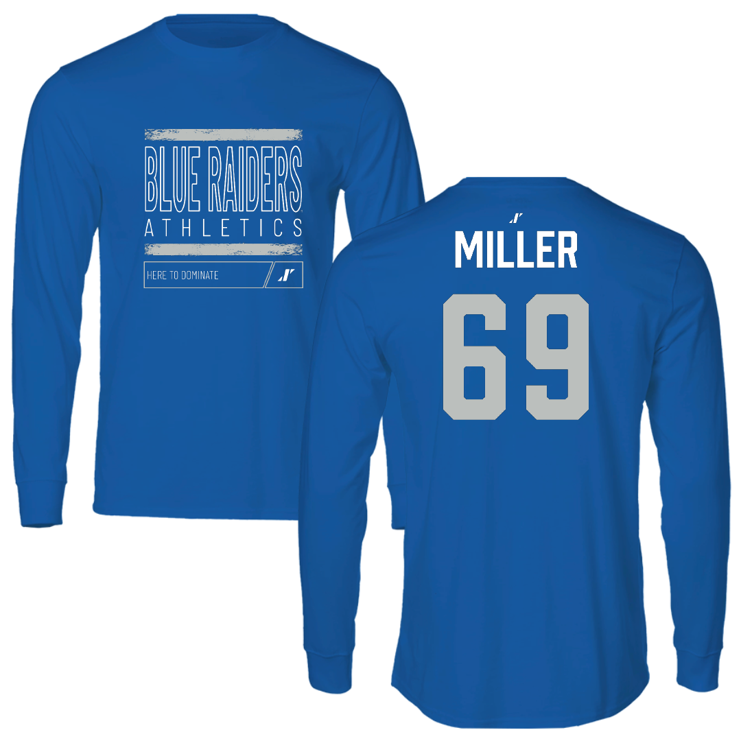 Middle Tennessee State University Football Blue Dominate Performance Long Sleeve - #69 Marcus Miller