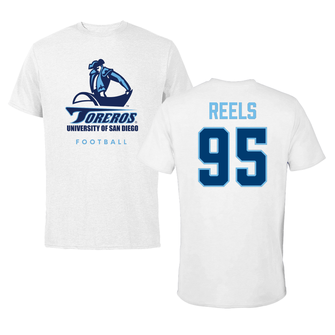 University of San Diego Football White Performance Tee - #95 Jae’Von Reels