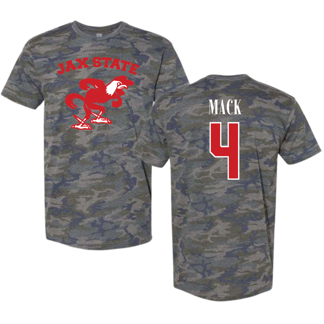 Jacksonville State University Football Vintage Camo Tee - #4 Jabari Mack