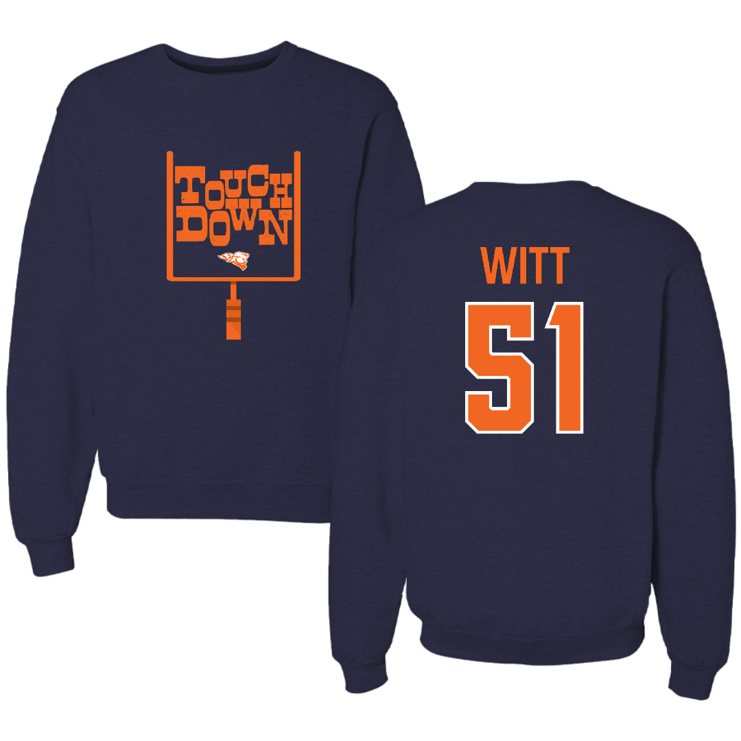 Carroll University Football Navy Touchdown Crewneck - #51 Jakai Witt