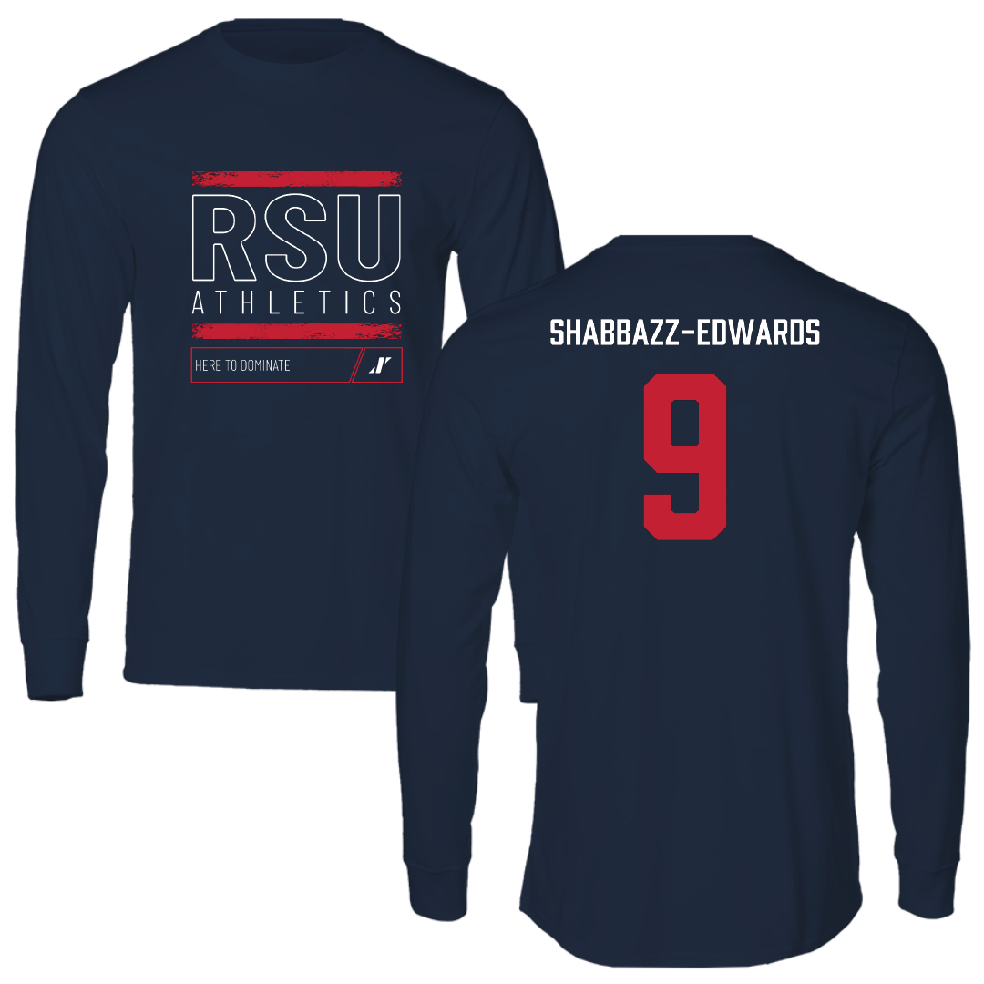 Rogers State University Soccer Navy Dominate Performance Long Sleeve - #9 Kenzo Shabbazz-Edwards